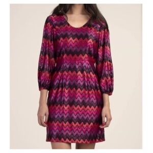 Trina Turk Vibrant Pink and Black Chevron Dress